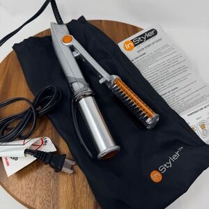 InStyler Rotating Iron Hair Styler IS1001 Silver Orange with Bag and Manual